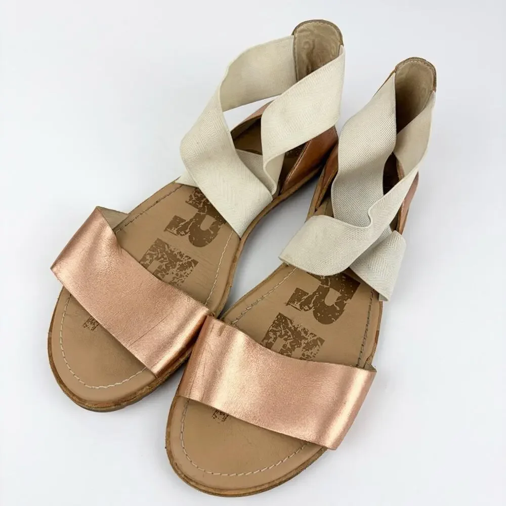 Sorel Ella Rose Gold Leather Elastic Ankle Strap Crisscross Sandals 8